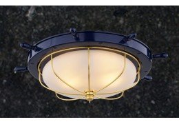 Nautical 15-in. W Flush Mount Navy Blue and Matte Gold