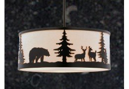 Bear/Deer/Pine Tree 18-in. W 3 Light Pendant Bronze