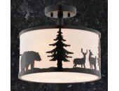 Bear/Deer/Pine Tree 13-in. W 3 Light Semi-Flush Bronze