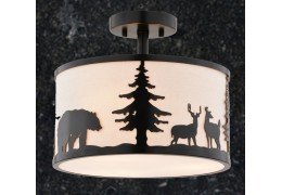 Bear/Deer/Pine Tree 13-in. W 3 Light Semi-Flush Bronze