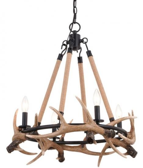 Cast Antler Chandelier 4-Light Aged Iron and Natural Rope