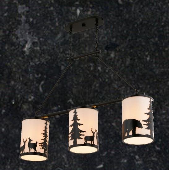 Bear/Deer/Pine Tree 3 Light Linear Chandelier Bronze